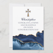Christliche Cross Navy Blue Gold Glückwünsche Karte (Vorderseite)