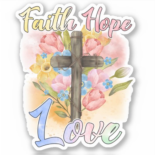 Christliche Cross Pastel Floral Faith Hope Liebe Aufkleber (Vorderseite)