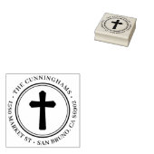 Christliche Cross Round Familienname und Rücksende Gummistempel (Stempel)
