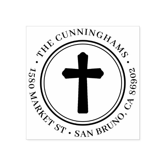 Christliche Cross Round Familienname und Rücksende Gummistempel (Prägung)