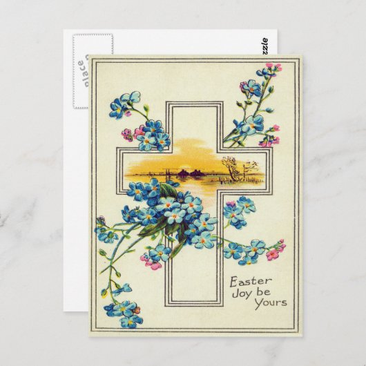Christliche Cross-Vergiss-Me-Not-Blume Postkarte (Vorne/Hinten)