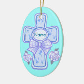 Christliche Crossverzierung mit blauem Bow Keramik Ornament (Links)