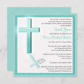 Christliche Einladung der Aqua Stripe Square Hochz (Vorne/Hinten)
