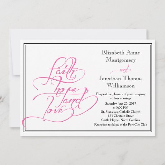 Christliche Einladung zur Hochzeit in Pink Calligr (Vorderseite)