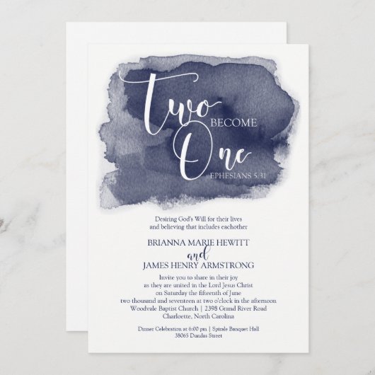 Christliche Einladung zur Hochzeit - WasserfarbenM (Vorne/Hinten)