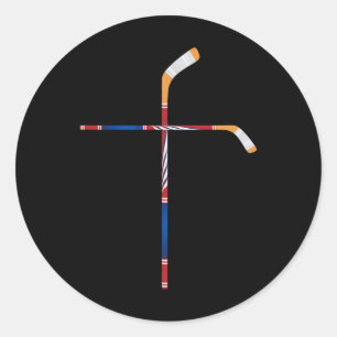 Christliche Eishockeyschläger überqueren den Glaub Runder Aufkleber
