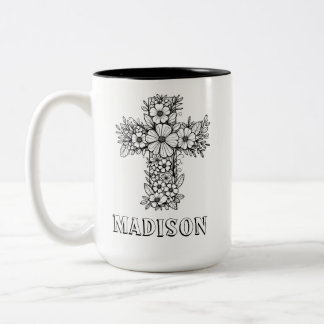 Christliche Faith Floral Cross Individuelle Name C Zweifarbige Tasse