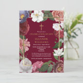 Christliche Feier des Lebens Burgund Floral Einladung (Stehend Vorderseite)