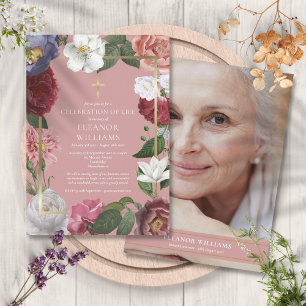 Christliche Feier des Lebens rosa florale Foto Einladung