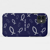 Christliche Fisch-Symbole auf blauem Hintergrund Case-Mate iPhone Hülle (Rückseite (Horizontal))