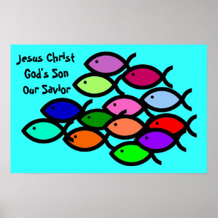 Christliche Fisch-Symbole - Regenbogen-Schule - Poster