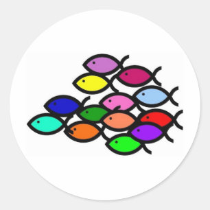 Christliche Fisch-Symbole - Regenbogen-Schule - Runder Aufkleber