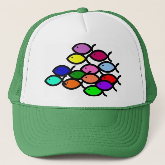 Christliche Fisch-Symbole - Regenbogen-Schule - Truckerkappe (Vorderseite)