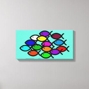 Christliche Fischzeichen - Regenbogenschule - Leinwanddruck