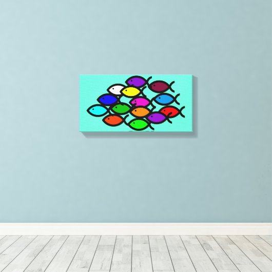 Christliche Fischzeichen - Regenbogenschule - Leinwanddruck (Insitu (Holzboden))