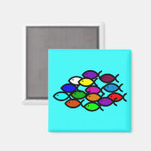 Christliche Fischzeichen - Regenbogenschule - Magnet (Vorderseite/Rückseite)