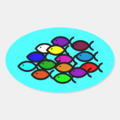 Christliche Fischzeichen - Regenbogenschule - Ovaler Aufkleber (Vorderseite)