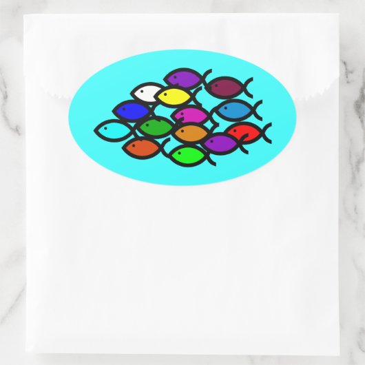Christliche Fischzeichen - Regenbogenschule - Ovaler Aufkleber (Tasche)