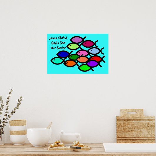 Christliche Fischzeichen - Regenbogenschule - Poster (Küche)