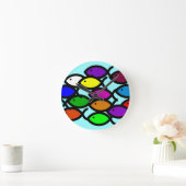 Christliche Fischzeichen - Regenbogenschule - Runde Wanduhr (Zuhause)