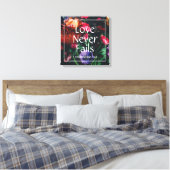 Christliche florale Valentine-LIEBE NIEMALS VERSAG Leinwanddruck (Insitu (Schlafzimmer))