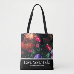 Christliche florale Valentine-LIEBE NIEMALS VERSAG Tasche