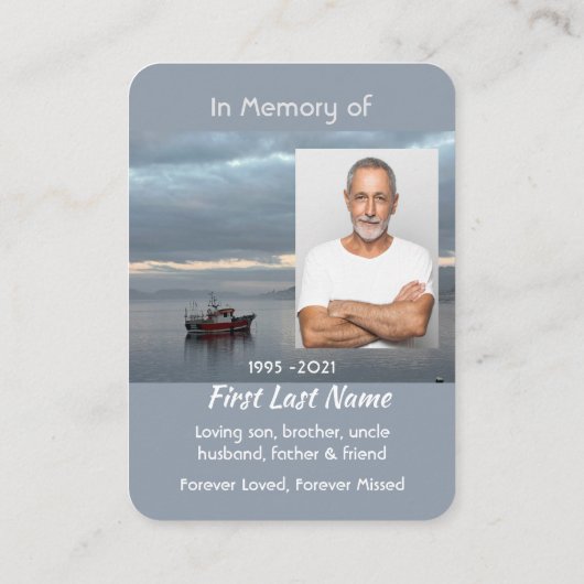 Christliche Gedenkstätte Keepake Fischereifahrzeug Visitenkarte (Rückseite)