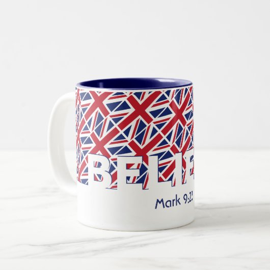 Christliche GLAUBE Mark 9:23 UNION JACK Custom Zweifarbige Tasse (Vorderseite Links)