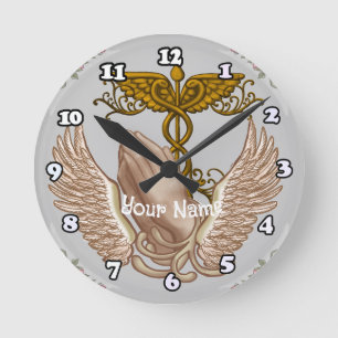 Christliche Hände Pfleger Runde Wanduhr