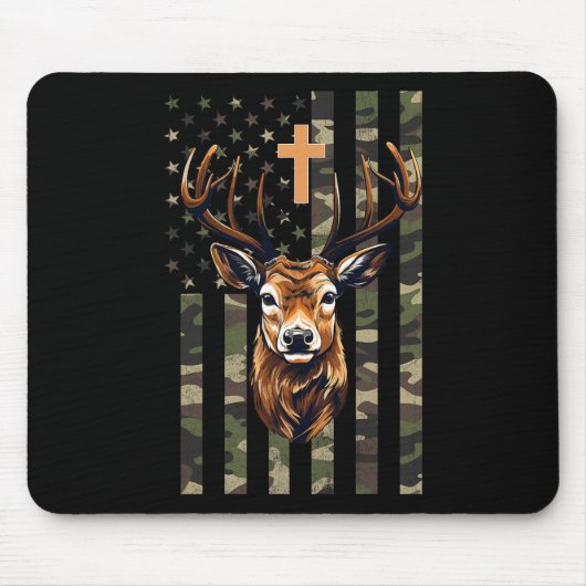 Christliche Hirschjagd Camouflage Amerikanische Fl Mousepad (Vorne)