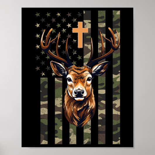 Christliche Hirschjagd Camouflage Amerikanische Fl Poster (Vorne)