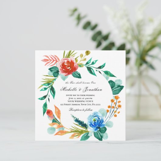 Christliche Hochzeit der Blauen Blüte Einladung (Stehend Vorderseite)