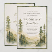 Christliche Hochzeit der Pine Tree Watercolor Bibl Einladung (Vorne/Hinten)