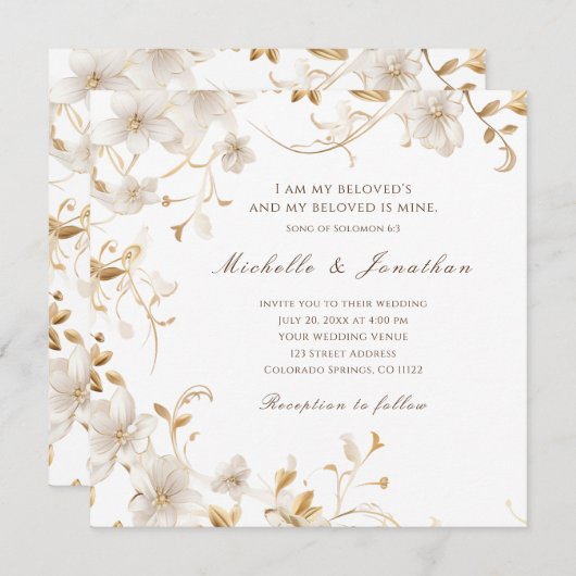 Christliche Hochzeit in der White Floral Bible Ver Einladung (Vorne/Hinten)