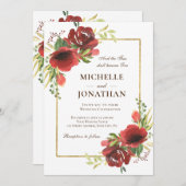 Christliche Hochzeit in Red Floral Gold Frame Einladung (Vorne/Hinten)