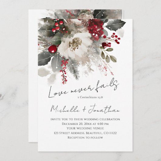 Christliche Hochzeit in Red Silver Einladung (Vorne/Hinten)