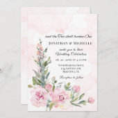 Christliche Hochzeit in Rosa Einladung (Vorne/Hinten)