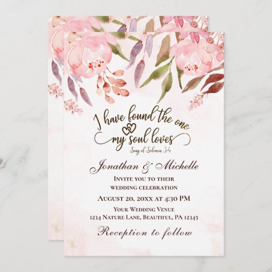 Christliche Hochzeit in Rosa Einladung (Vorne/Hinten)