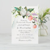 Christliche Hochzeit in Rosa, weiße Blumengrün Einladung (Stehend Vorderseite)