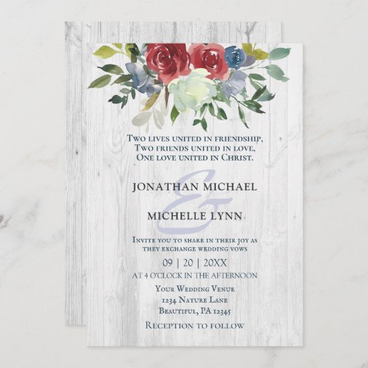 Christliche Hochzeit mit blauem Creme Einladung (Vorne/Hinten)