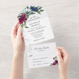 Christliche Hochzeit mit Burgundy Red White Blues All In One Einladung