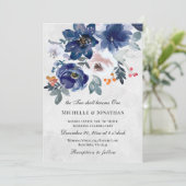 Christliche Hochzeit mit dunkelblauem Rosa Einladung (Stehend Vorderseite)