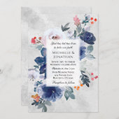 Christliche Hochzeit mit dunkelblaurosa Rosa Einladung (Vorne/Hinten)