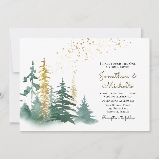 Christliche Hochzeit mit grünen Pinienbäumen Einladung (Vorderseite)