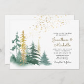 Christliche Hochzeit mit grünen Pinienbäumen Einladung (Vorne/Hinten)