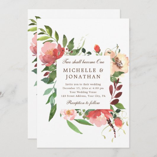 Christliche Hochzeit mit rosa Blütenfarbe Einladung (Vorne/Hinten)