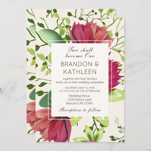 Christliche Hochzeit mit rosa grüner Klee Einladung (Vorne/Hinten)