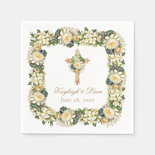 Christliche Hochzeit mit Vintagem Weißen Blumenkre Serviette (Vorderseite)