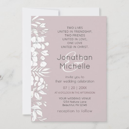 Christliche Hochzeit mit weißem Sketch Einladung (Vorderseite)