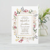 Christliche Hochzeit von Winter Red White Gold Flo Einladung (Stehend Vorderseite)